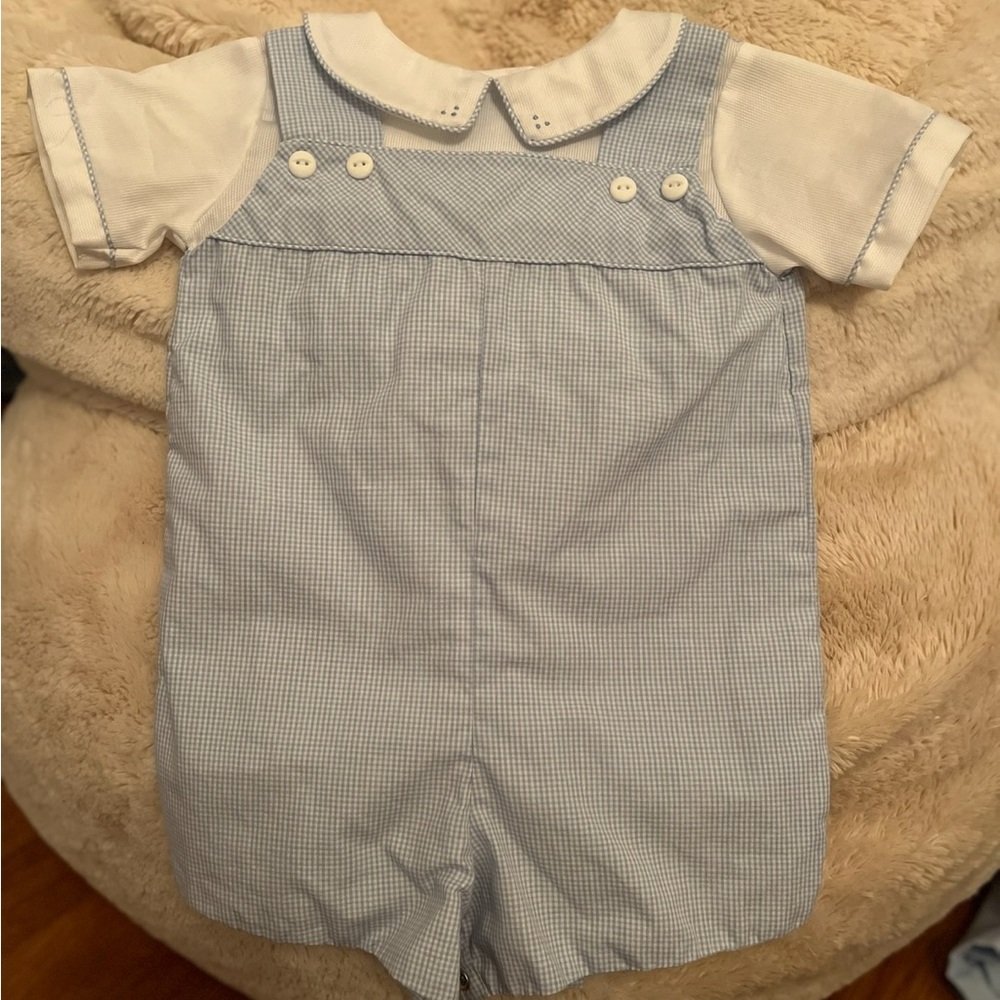 Petit Ami Light Blue Gingham Kids Overalls